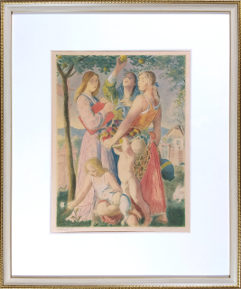 Obrovský Jakub – Radost v zahradě, původní barevná litografie, 1944