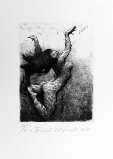 Hřivnáč Tomáš – Akt pod hladinou, Ex libris L. Klimeš, suchá jehla, 2016