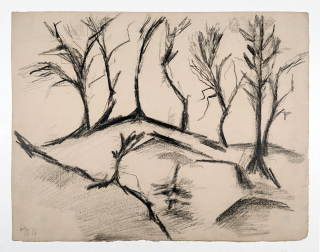 Reynek Bohuslav – Bez názvu (Stromy na horizontu), kresba uhlem na ručním papíře, s posudkem, 1913