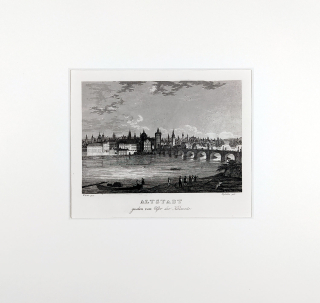 Praha – Pohled na Staré a Nové Město z Malé Strany, C. Würbs, původní oceloryt, 1836