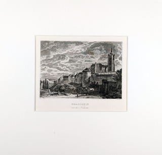Praha – Pohled na Pražský hrad ze severu, C. Würbs, původní oceloryt, 1836