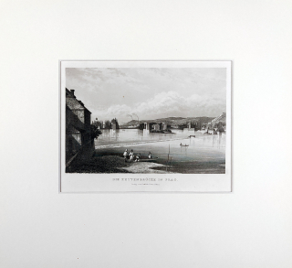 Praha – Řetězový most císaře Františka I., C. Würbs, původní oceloryt, 1836