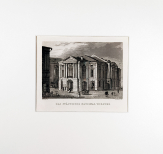 Praha – Stavovské divadlo, původní oceloryt, 1836