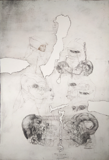 Anderle Jiří – Zjevení, barevný lept, suchá jehla, fotokoláž, 1980