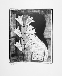 Komárek Vladimír – Žena s květinou, původní dřevoryt, 1972