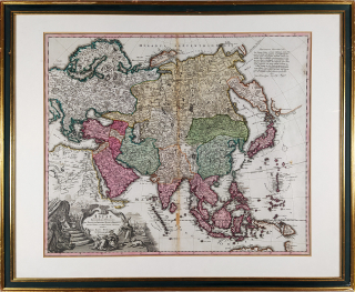 Asie – Johann Baptist Homann, staře kolorovaný původní mědiryt, ca 1720