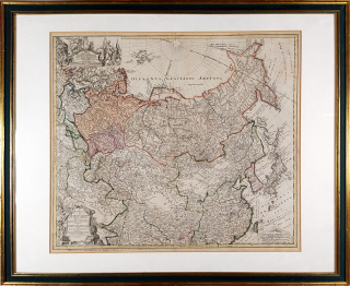 Rusko – Homannovi dědicové, staře kolorovaný původní mědiryt, 1730