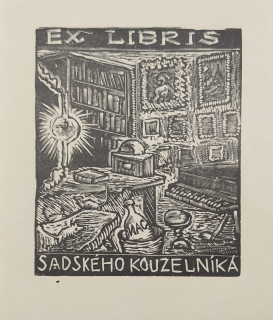 Váchal Josef – Ex libris Sadského kouzelníka, původní dřevoryt, 1936