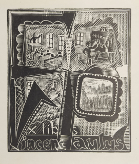 Váchal Josef – Ex libris Vincenc Paulus, původní dřevoryt, 1921