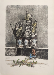 Liesler Josef – Sousoší na Karlově mostě, barevná litografie, 1956