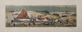 Emler František – Chalupy na Vysočině, barevná litografie, ca 70. léta