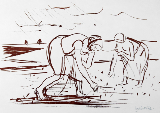 Sedláček Vojtěch – Sběračky klasů, původní signovaná litografie, ca 1950