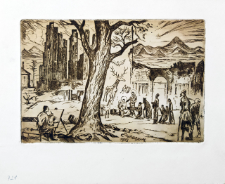 Konůpek Jan – Emporium 1933, vánoční přání, původní lept s podtiskem, 1933