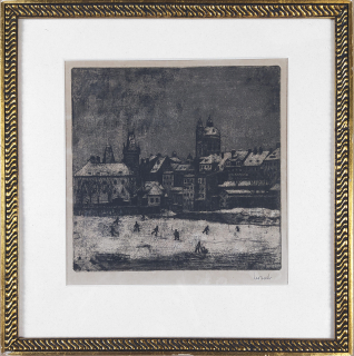 Horst Leo – Kluziště pod Karlovým mostem, původní signovaný lept, ca 1930
