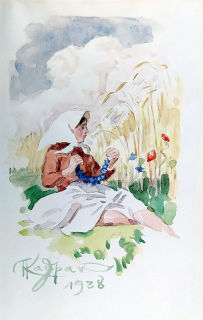 Kašpar Adolf – Vití věnce, malba akvarelem, 1928