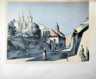 Ringes Vladimír – Praha, Hradčany, barevná litografie, 1960