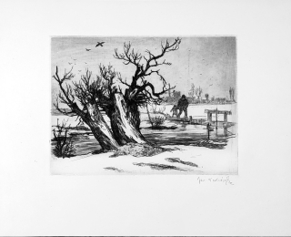 Vodrážka Jaroslav – Zimní krajina, původní lept, ca 1920