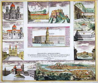 Salzburg – 11 vedut, Johann Baptist Homann, staře kolorovaný mědiryt, ca 1720