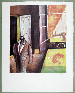 Sivko Václav – Krejčovská dílna, původní barevná litografie, č. 9/38, 1962