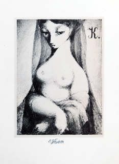 Jiřincová Ludmila – Dívka K, Ex libris, litografie s barevným podtiskem, nedatováno