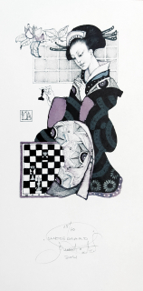 Richterová Marina – Chess board, Ex libris LB, barevná litografie, 2021