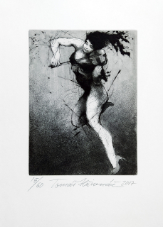Hřivnáč Tomáš – Dívka s houslemi, Ex libris B.K., suchá jehla, 2017