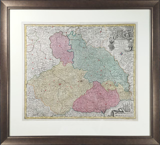  Čechy, Morava, Slezsko a Lužice – Matthäus Seutter, staře kolorovaný původní mědiryt, ca 1740