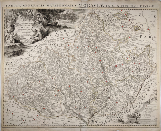 Morava – J. Covens & C. Mortier, staře kolorovaný původní mědiryt, ca 1740