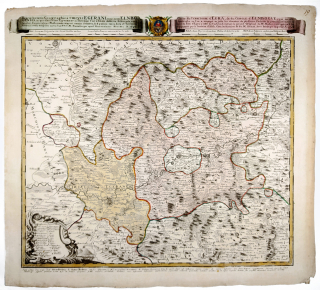 Chebský a Loketský kraj – Homannovi dědicové, staře kolorovaný původní mědiryt, 1742