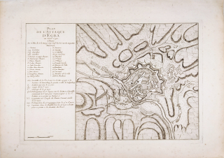 Cheb – Obléhání města 1742, George Louis le Rouge, původní mědiryt, ca 1750