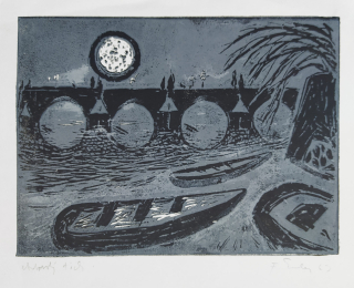 Emler František – Rybářské lodě na Vltavě, autorský tisk, litografie, 1963