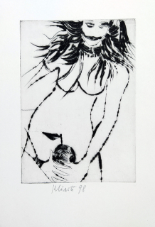 Klápště Jaroslav – Akt s jablkem, suchá jehla, 1998