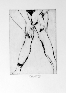 Klápště Jaroslav – Akt s ostrými drápky, suchá jehla, 1998