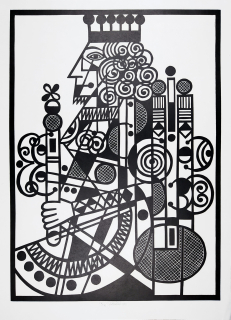 Kubíček Jiří – Král, velkoformátová grafika, původní linořez, 1986