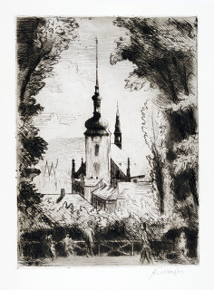 Majer Antonín – Brno, Jakubský kostel ze Špilberku, původní lept, 1928