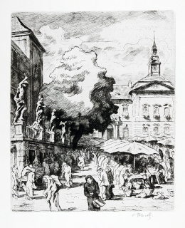 Silovský Vladimír – Brno, Tržiště u Dominikánského kostela, původní lept, 1928