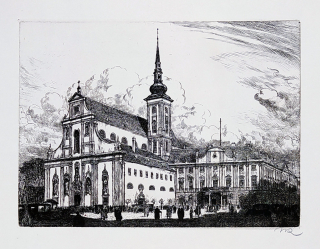Vik Karel – Brno, Kostel sv. Tomáše s bývalým místodržitelstvím, původní lept, 1928