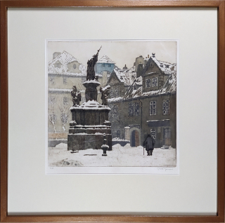 Stretti-Zamponi Jaromír – Praha, Maltézské náměstí, původní barevná akvatinta, 1914