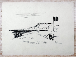 Emler František – Malíř v plenéru, kresba tuší, ca 1940