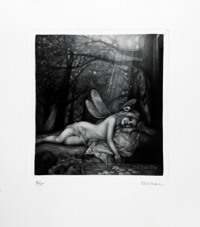 Zhuang Man – The nymph / Víla, Ex libris Joop Sliep, původní mezzotinta, nedatováno