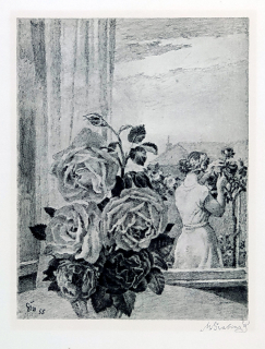 Švabinský Max – Dívka a růže, původní litografie s barevným podtiskem, 1955