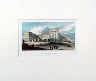 Praha – Pražský hrad, L. Lange, Johann Poppel, kolorovaný původní oceloryt, ca 1840