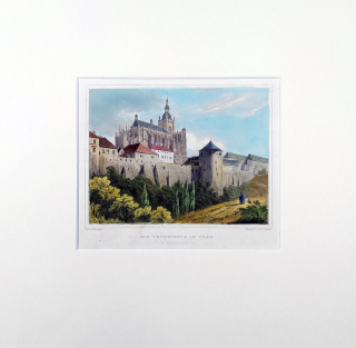 Praha – Chrám sv. Víta, L. Lange, Johann Poppel, kolorovaný původní oceloryt, ca 1840