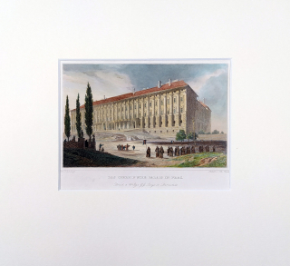 Praha – Černínský palác, L. Lange, J. Poppel, kolorovaný původní oceloryt, ca 1840
