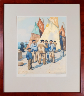 Šimon Tavík František – Rybáři v Concarneau, původní barevný lept, 1912