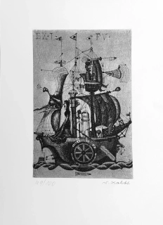 Kabát Václav – Ex libris F. V., původní číslovaný lept 49/100, nedatováno