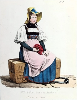 Švýcarsko – Neuchâtel, G. Engelmann, staře kolorovaná litografie, 1826
