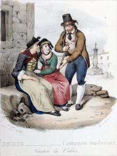 Švýcarsko – Wallis, G. Engelmann, staře kolorovaná litografie, 1826