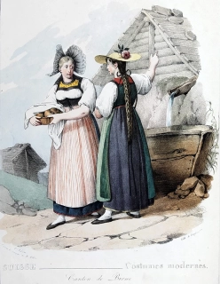 Švýcarsko – Bern, G. Engelmann, staře kolorovaná litografie, 1826
