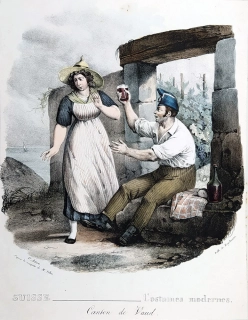 Švýcarsko – Vaud, G. Engelmann, staře kolorovaná litografie, 1826